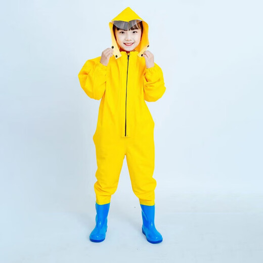 Chaosihui thickened children's waders set one-piece waterproof suit full body for men and women small and medium-sized children's leather pants raincoat pants with legs Children's Meituan yellow overalls half-length pants 33 Inner length of shoes 20.5cm