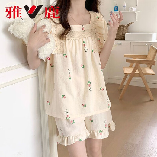 
Yalu pajamas for women in summer sweet princess style shorts shorts suit summer women's internet celebrity home clothes spring and summer style outfit JDX-695 M (suitable for 75-100Jin [Jin equals 0.5 kg])