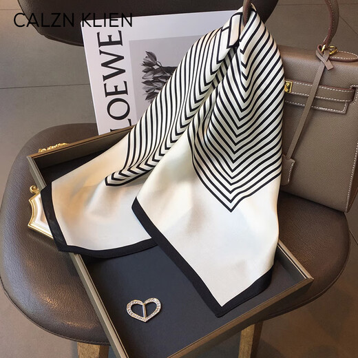 Calznklien silk scarf 100% mulberry silk small square scarf fake collar shawl birthday gift for mother leader souvenir off-white striped high-end gift box high-end