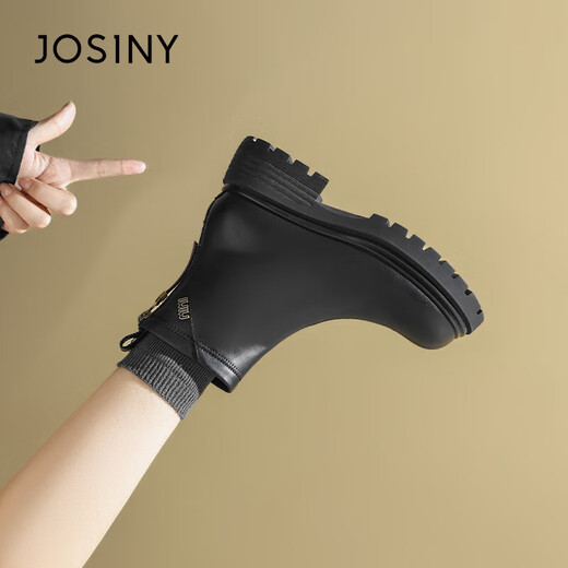 Zhuoshini boots thick heel versatile classic British style round toe short boots slimming women's fashion boots black 38