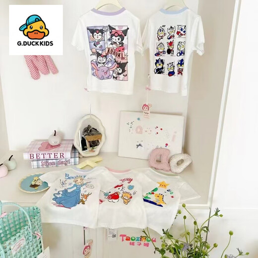 G.DUCKKIDS children's clothing 2575 cartoon fun light short sleeves Blue Ultraman 90 cm Recommended 80-85cm