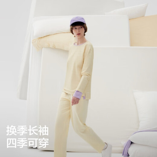 Jiao Nei Cotton 305H Pajamas Women's Pure Cotton Soft Couples Home Clothes Moisture-Absorbing Quick-Drying Long-Sleeved Trousers Round Neck Spring and Autumn