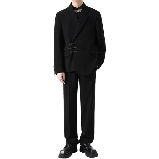 GOKU new Chinese style button suit suit for men Chinese style engagement wedding groom Chinese tunic dress Tang suit suit for men black suit + shirt + pants XL recommended weight 120-135 Jin Jin equals 0.5 kg