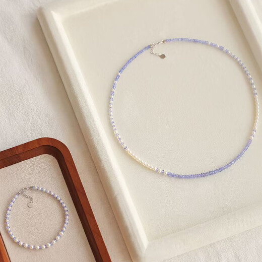 Shengbei 2025 new natural tanzanite freshwater pearl silver necklace/bracelet creative matching temperament style Bracelet