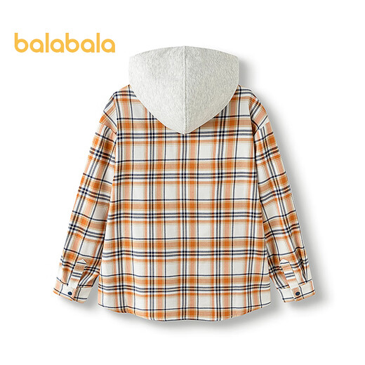 Balabala shopping mall same style boys' shirt children's long-sleeved autumn velvet cotton plaid jacket yellow tone 00333 120