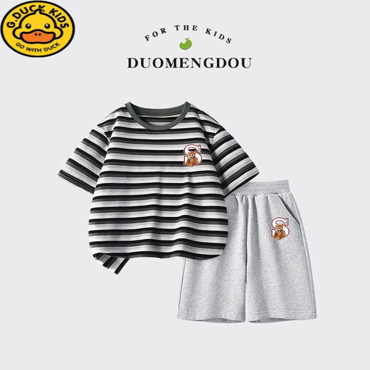 G.duck男童套装夏季儿童纯棉短袖t恤衫2025新款中大童运动夏装男孩两件 DDB13688灰+N11762K黑 120 cm 建议年龄5-6岁