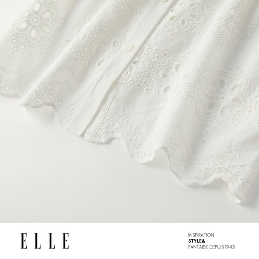 ELLE white cotton pajamas for women 2025 summer new style French ruffle resort style short-sleeved shorts set white (top) M