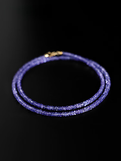 DYAI fashionable and simple purple cloud plain tanzanite plate bead necklace for women 18K gold colored treasure clavicle chain gift 2-3.5mm/tanzanite/18K gold necklace 45cm