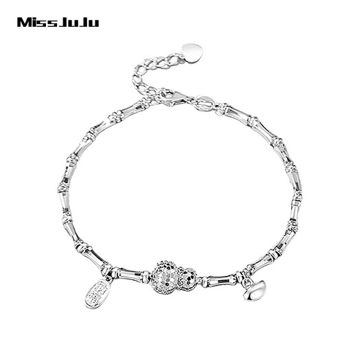 Miss JuJu pt950 platinum gourd bracelet for women, genuine platinum Fulu bamboo bracelet, lucky and lucky brand ingot bracelet, lucky and lucky bamboo bracelet 11.8-12.0g 16+3cm