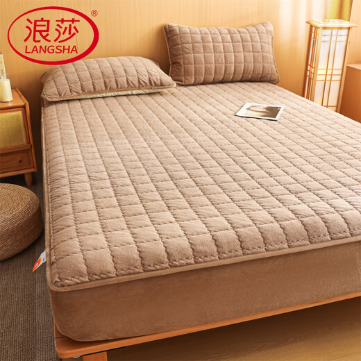 Langsha 2025 New Type A Baby Velvet Quilted Sheet Single Product Single Piece Mattress Protector Bed Protector Khaki Single Sheet 180cm*200cm