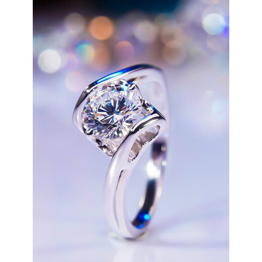 Nilan Fat Donglai same style pt950 platinum moissanite round bag ring 18K twisted arm angel kiss inlaid with moissanite diamond micro setting 50 points size 8