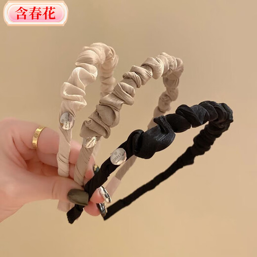 Women's 2025 New Retro Elegant Temperament Headband Pressed Hair Headband with Spring Flowers and Light Luxury Streaming Folded Thin Hairband - Black