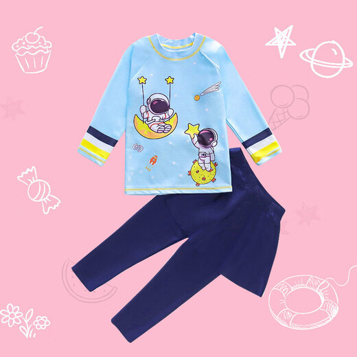 Girls swimwear 2025 new split long-sleeved medium and large children's swimwear long-sleeved sun protection seaside vacation children's swimsuit light blue 40 3XL 45-60Jin Jin equals 0.5 kg 5-8 years old
