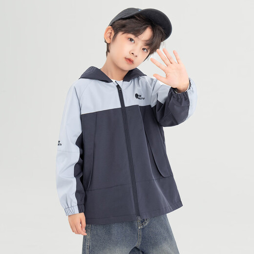 Duojia Boys' Jackets 2025 Spring and Autumn Outdoor Contrast Color Jackets Soft Shell Children's Loose and Crisp Hooded Windproof Tops