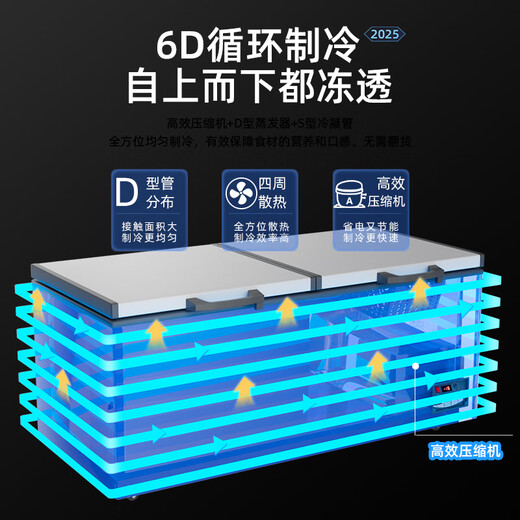 Royalstar Freezer Commercial Large Capacity Full Freezer Horizontal Freezer Household Refrigerated Freezer Dual-purpose Freezer Dual Temperature Commercial Large Freezer Freezer Display Cabinet High Cost-Effectiveness 688 Single Temperature Level One Energy Efficiency Mechanical Temperature Control