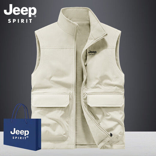 JEEP SPIRIT Outdoor Jeep Vest Men's Autumn and Winter New Multi-Pocket Workwear Loose Fishing Vest Men's Jacket Mountaineering Suit Army Green L