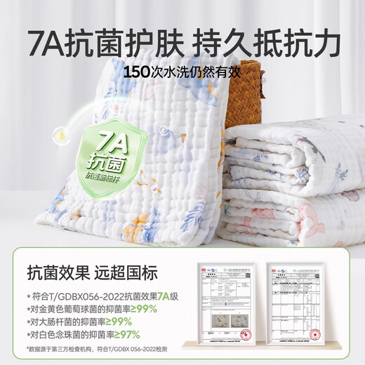 JOYNCLEON children's bath towel pure cotton breathable gauze bath towel newborn baby baby bath towel green 110*110cm