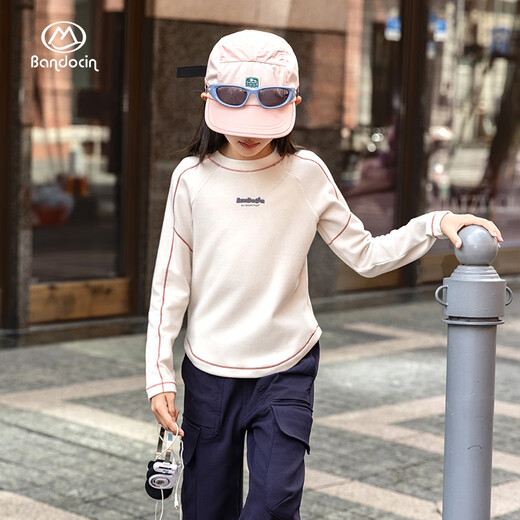 BANDOCIN 半度闲女童运动上衣秋冬装加厚25新款儿童冬季保暖打底衫t恤 米色 140