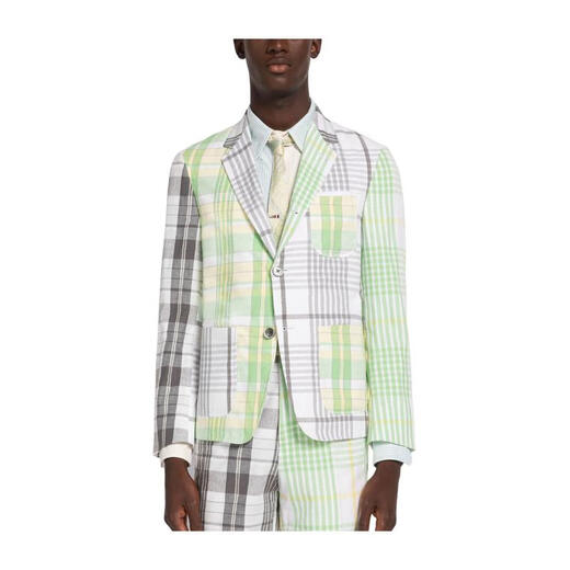 汤姆 布朗（THOM BROWNE）男士格纹休闲西装外套单排扣缺角翻领商务百搭夹克 灰色 均码 |1