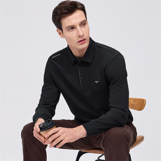 Septwolves 7A Antibacterial Long Sleeve POLO Shirt Fashion Commuting Heat Storage Men's Top Black L
