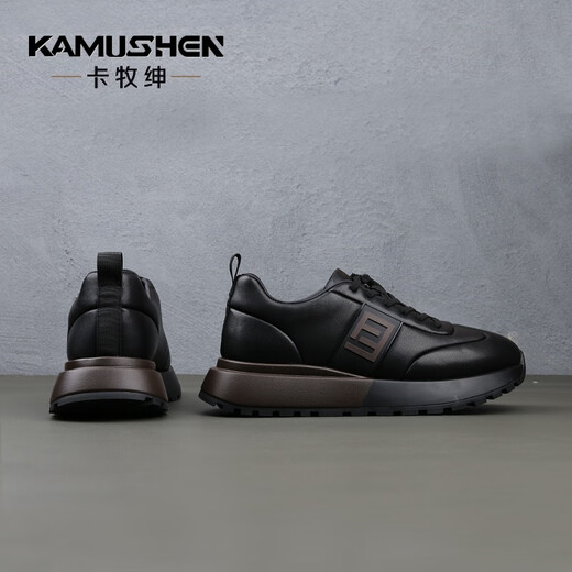 Camushen shoes men's genuine leather 2025 autumn and winter men's shoes new casual shoes men's high-end light luxury trendy shoes increased cowhide shoes black genuine leather light luxury-limited edition 41 leather shoe size