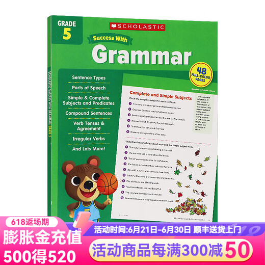 American Xuele Success Series Grado 1, 2, 3, 4, 5, Versión original de inglés Suciedad Scholastic con Grammar Grado 12345 Ayuda de enseñanza de inglés recomendado para niños y estudiantes de primaria Grado 5, Grado Grammar Ejercicio Libro