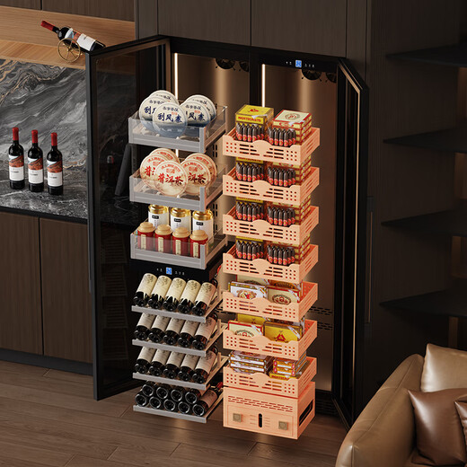 Baikelen Cigar Cabinet Mirror Glass Double Door Double Temperature Constant Temperature and Humidity Tobacco and Wine Cabinet Tea Beverage Cabinet Refrigerator Air-cooled Frost-free Household Commercial Large Capacity Embedded Spanish Cedar Wood 1.9 Meters丨Light Sensing Mirror Dual Temperature Zone丨Ice Bar + Cigar丨Thin Section