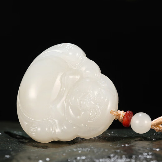 Jade Talks Hotan Jade Buddha Pendant Women's Jade Pendant White Jade Big Belly Maitreya Buddha Jade Pendant Jade Necklace Jade Pendant Gift