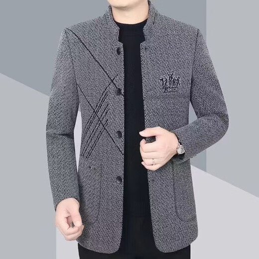 Shanshan (FIRS) 2025 New Autumn and Winter Jacket Men's Middle-aged Men's Business Casual Stand Collar Casual Jacket Men Spring and Autumn Single Layer Thin Velvet Black A-3215 3XL Recommended 145-160 Jin Jin equals 0.5 kg
