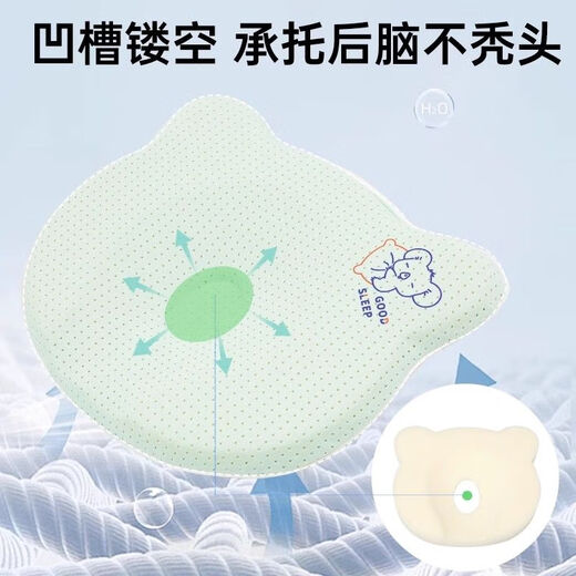 DEATKN German baby pillow for summer newborns 0-6-12 months, anti-startle tilted head, straight-head type lying sleeping artifact, recommended by nanny, emerald green, bear silicone pillow/7A antibacterial, default 28x24x3cm, 0-3 years old, maternal and infant category A