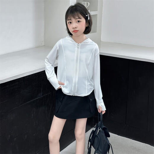 Yun Chumo Children's Sun Protection Clothing Ice Silk Jacket 2025 New Summer Clothes Girls Summer Thin Skin Clothing Sun Protection Clothes for Girls High Gloss White 140 cm