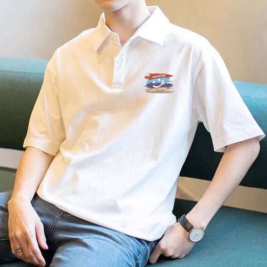 POLO homme américain rétro manches courtes ample polyvalent revers T-shirt 2025 été moitié 3895-WASP blanc M 85-110Jin Jin équivaut à 0,5 kg