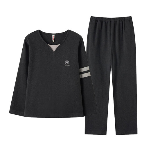 Fenton Pajamas Couple Anti-static German Velvet 2025 Autumn New Double-sided Velvet Sports Style Fake Two-piece Outerwear Home Clothes Set Carbon Gray-Women's M