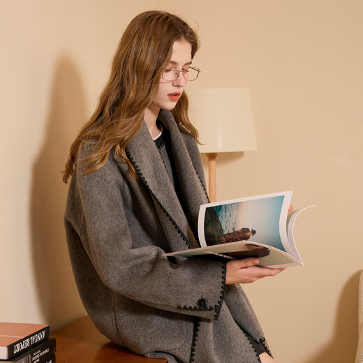 Tricolor 100 Sheep Wool 2025 Winter New Double-sided Wool Coat Scarf Shell Embroidered Jacket S Dark Gray S 155/80A