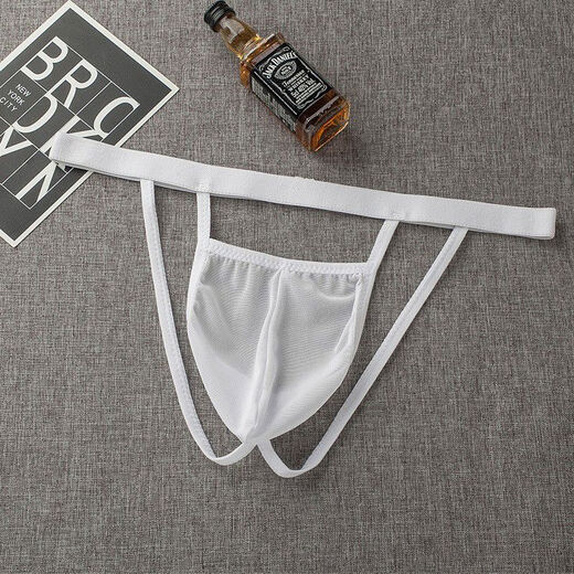 Slutty men's double thong M tight sexy personality breathable transparent hip mesh men's underwear a pair of white 90-160Jin Jin is equal to 0.5kg, inner wear