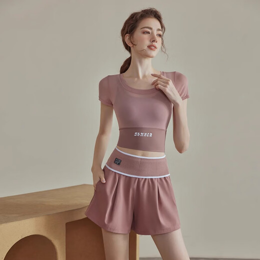 Zailu Yoga Wear Women's Suit Running Sports Tights Spring and Summer New Fitness Top Pilates Training White Short-Sleeved Top Fixed Cup Breast Pad S S Recommendation 80-95Jin Jin is equal to 0.5 kg