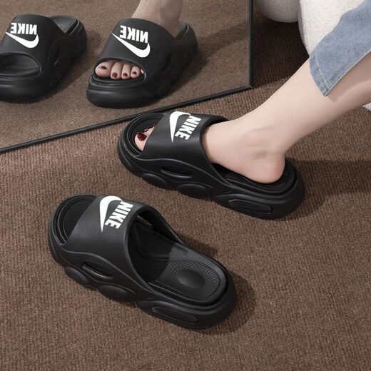 NBA KIDSNAKE-Super thick slippers for men, non-slip and anti-odor slippers for men, fashionable thick-soled summer super soft soles for outer wear, Nike-black with white hooks, Nike-44-45