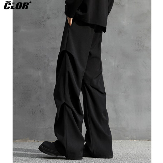 CLOR American pleated drape paratrooper scimitar trousers men's autumn and winter loose straight casual wide-leg pants CL80 black XL