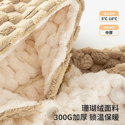 European pregnancy children's coral velvet parent-child pajamas autumn and winter new children's clothing baby home clothes thickened khaki biscuits 90 cm (recommended height 85-95cm)