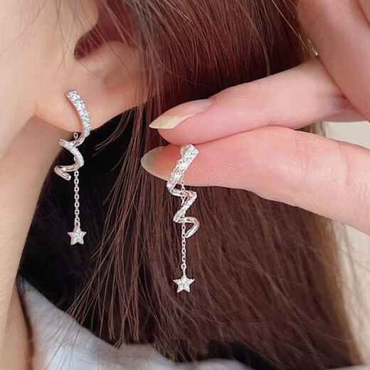Bo Na Ling earrings female star tassel silver needle simple and versatile fashion light luxury niche high-end pierced earrings earrings star tassel earrings full of light