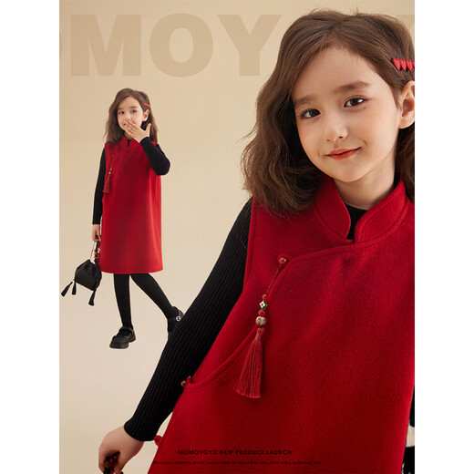 Chenchenma girls woolen dress winter style new Chinese style Tang suit cheongsam improved vest skirt New Year's greetings dress
