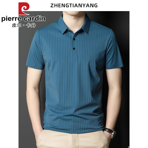 皮尔卡丹（pierre cardin）夏季翻领无痕短袖T恤男士竖条纹休闲polo衫男装潮流薄款冰丝半袖 灰色 6996 M 165