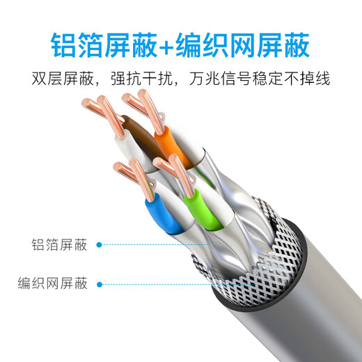 秋叶原（CHOSEAL）七类网线cat7A万兆双屏蔽电脑超7类八类电信级工程5G网络线 七类灰色qs6172A 5m