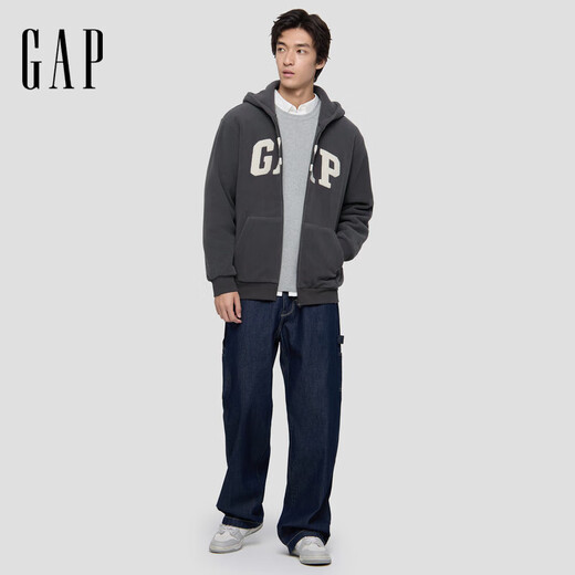 Gap men's and women's autumn polar fleece contrasting logo loose hooded zipper sweatshirt 786693