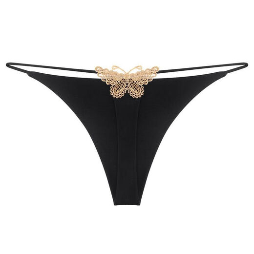 Sexy Thin Bandage Cotton Underwear Women's New 2024 Hot Style Low Waist Pure Desire Girls Raw Thong Pants with Bow Embroidery Black XLXL10150Jin Jin is equal to 0.5 kg