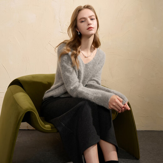 Sancai 2025 Winter New Style Skirt Elastic High Waist Straight Skirt Slit Long Skirt Simple Temperament Women Silent Gray S