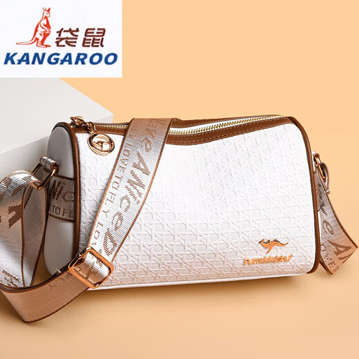 袋鼠（KANGAROO）2025女包圆筒包包女真皮新款枕头包大容量女士百搭单肩斜挎包 米白色