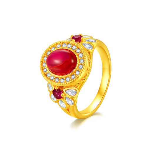 Mengjinyuan Gold Ring 5D Hard Gold Pigeon Egg Ring Ruby Chengxiang Inlaid Zircon Ring Birthday Gift No. 12 - Net Gold Weight Approximately 2.35g