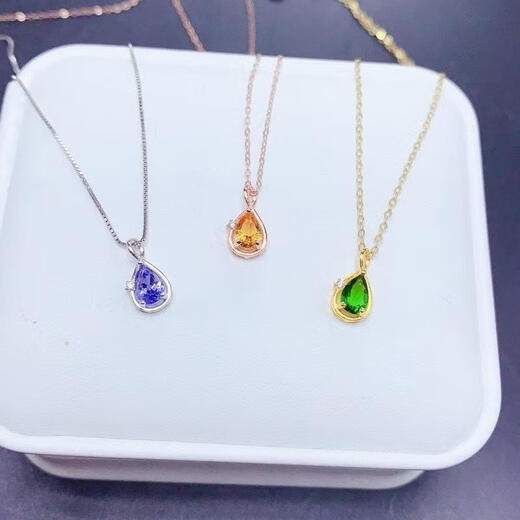 DRJEFUN new drop-shaped gemstone necklace for women 925 silver gold-plated inlaid with natural tanzanite diopside citrine pendant green diopside