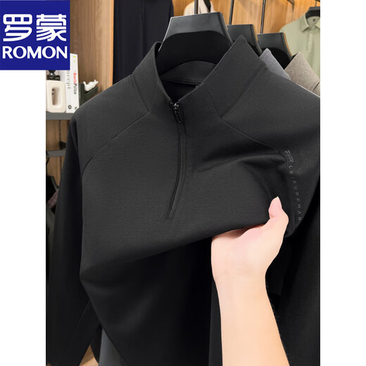 ROMON half-zip sweatshirt men's stand-up collar jacket solid color 2025 new autumn and winter top sports cycling clothing trendy green XL